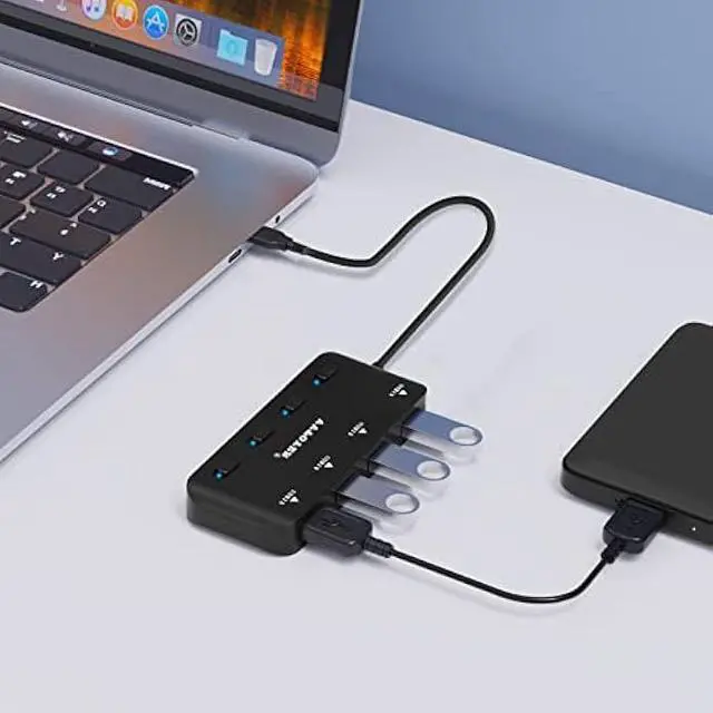 Alt view image 7 of 7 - USB 3.0 Hub Splitter, 4-Port USB Extender Hub for Laptop, VVTOYER Multi USB Port Expander Adapter with Individual Power Switches
