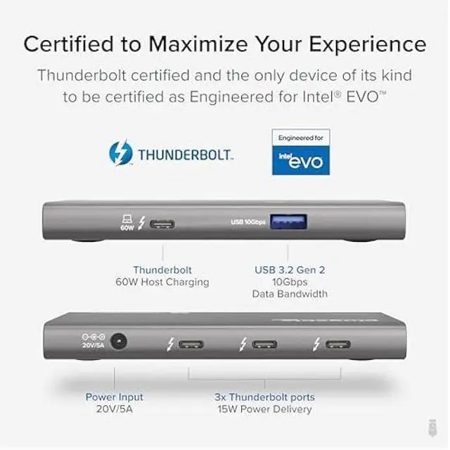 Alt view image 2 of 5 - Plugable 5-in-1 Thunderbolt 4 Hub,Single 8K or Dual 4K Display, 4K HDMI Adapter Included, Thunderbolt 4/3, USB4,USB-C Expansion for Modern Mac and Windows Systems, Driverless