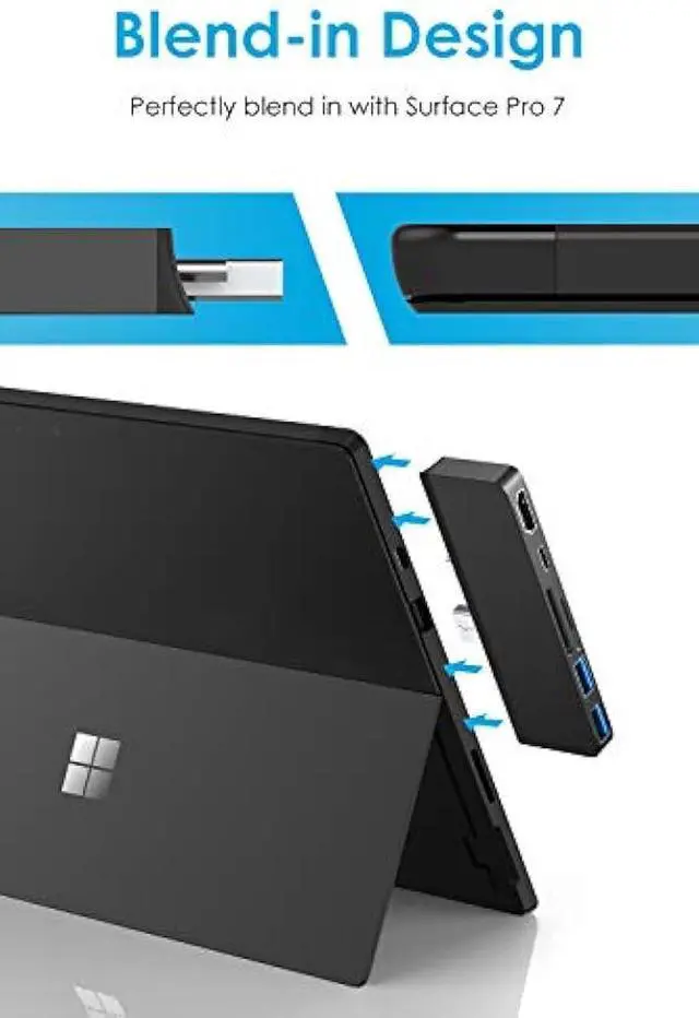 Alt view image 6 of 6 - LENTION Surface Pro 7 USB C Hub,6-in-1 Surface Pro 7 USB C Dock with 4K@60Hz HDMI Display, SD and Micro SD Dual Card Reader, 2 USB 3.0 Port, PD 60W Type C Charging Port (CS34,Black)
