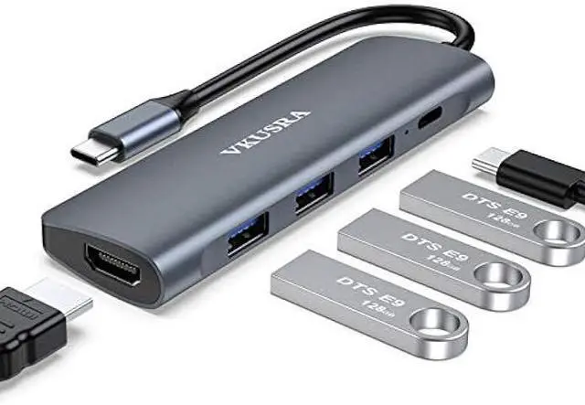 Main image of USB C Hub Multiport Adapter, VKUSRA 5 in 1 Dongle USB C to 4K HDMI, 3 USB 3.0 Port, 100W PD, USBC Adapter for MacBook, XPS, Laptop, PC, and More Type C Devices
