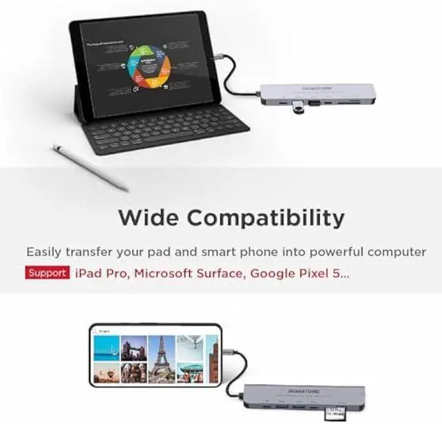 Alt view image 4 of 5 - [USB C Hub] GIGASTONE 7 in 1 Multiport Adapter for iPad, MacBook Pro Air with 4K HDMI Splitter, PD 100W Thunderbolt, SD/microSD Reader, Dongle for iPhone 15, Chromebook, Surface, Tab S9, Zenbook, XPS
