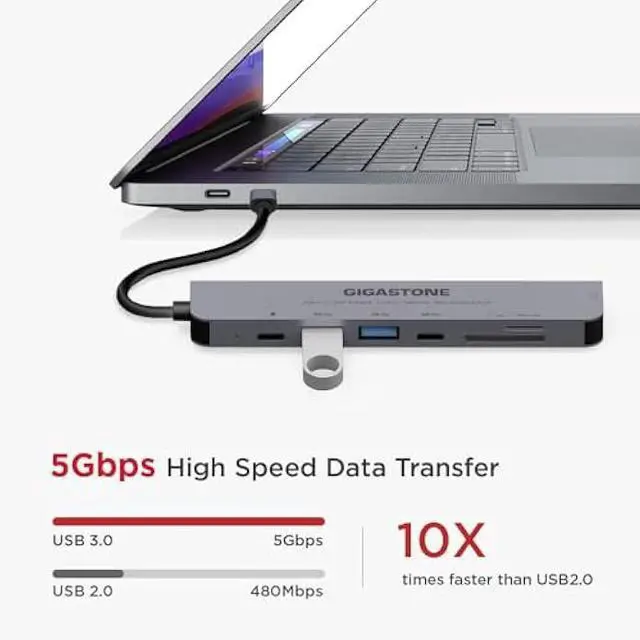 Alt view image 5 of 5 - [USB C Hub] GIGASTONE 7 in 1 Multiport Adapter for iPad, MacBook Pro Air with 4K HDMI Splitter, PD 100W Thunderbolt, SD/microSD Reader, Dongle for iPhone 15, Chromebook, Surface, Tab S9, Zenbook, XPS