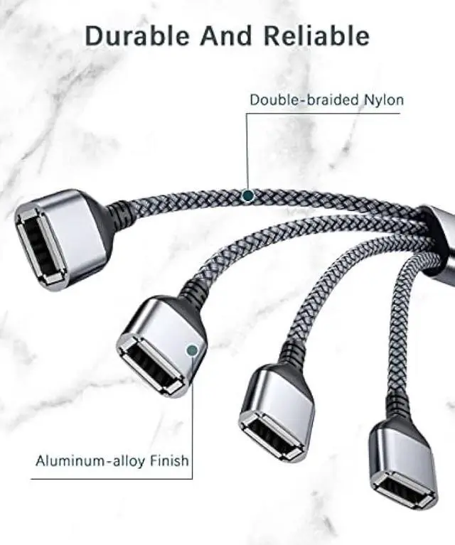 Alt view image 2 of 6 - Basesailor USB Splitter 1 In 4 Out 1FT,USB Y Cable,USB A Male to Four Female Extension Cord Adapter,4 Port Multi Multiport Extender Hub,Double Dual Data Power Charger Split For Car,Xbox,PS4,PS5,Laptop