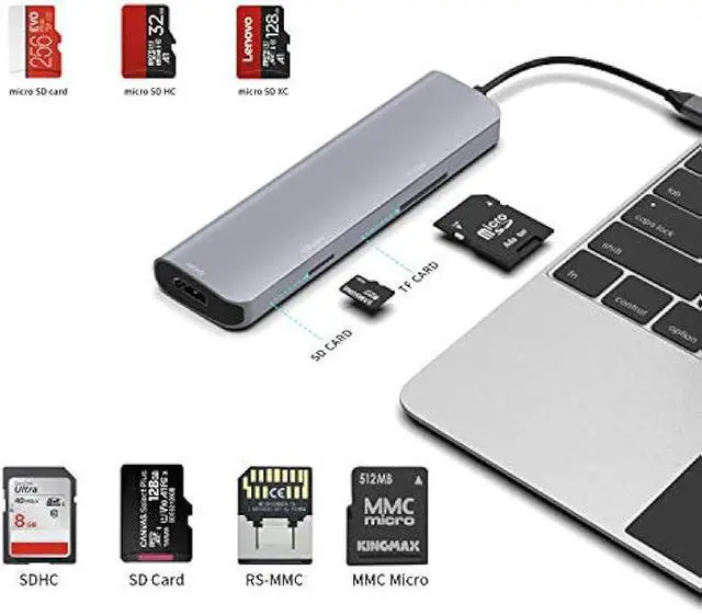 Alt view image 6 of 6 - USB C Hub Multiport Adapter, 9 in 1 Docking Station Laptop with HDMI, Ethernet, 100W PD, 3 USB 3.0 Ports, USB-C Data Port, SD/TF Card Reader, Compatible with MacBook Pro/Air/Dell XPS/Lenovo