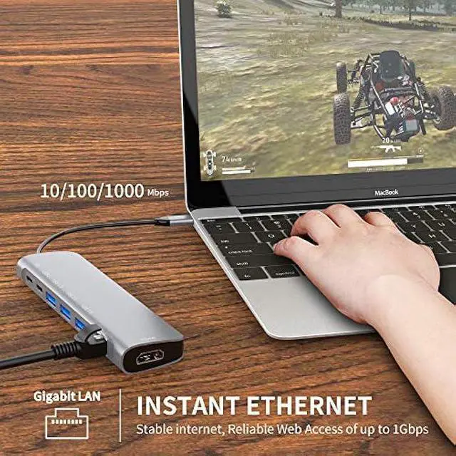 Alt view image 5 of 6 - USB C Hub Multiport Adapter, 9 in 1 Docking Station Laptop with HDMI, Ethernet, 100W PD, 3 USB 3.0 Ports, USB-C Data Port, SD/TF Card Reader, Compatible with MacBook Pro/Air/Dell XPS/Lenovo