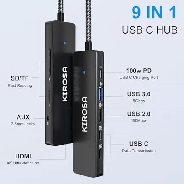 Alt view image 2 of 5 - KIROSA USB-C Hub, 5 Ports USB 3.0, 4K HDMI, DisplayPort, USB Type-C Adapter