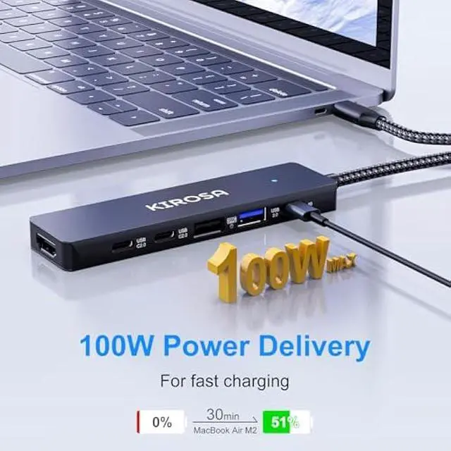 Alt view image 4 of 5 - KIROSA USB-C Hub, 5 Ports USB 3.0, 4K HDMI, DisplayPort, USB Type-C Adapter