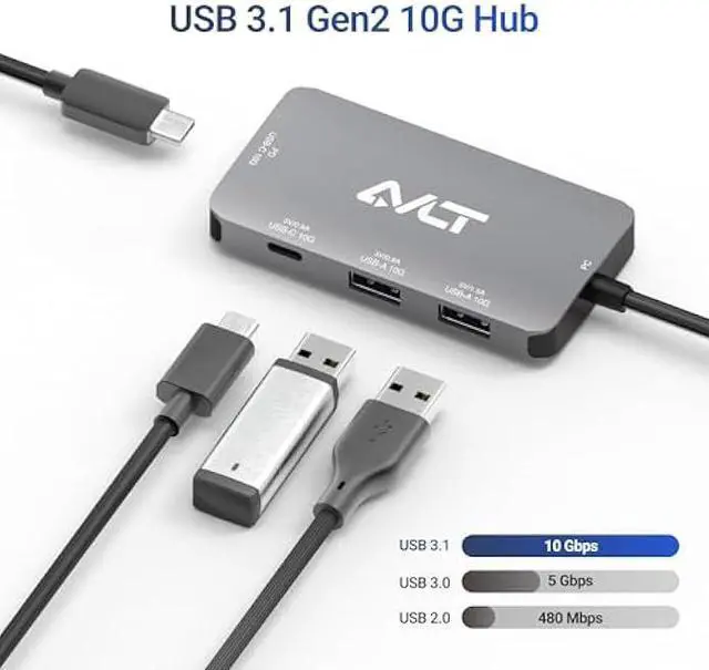 Alt view image 5 of 5 - AVLT 4-Port USB 3.1 Gen 2 Type C 10G Hub with 85W PD Charging - Portable Multiport Adapter  Fast Data Transfer and Charging for MacBook, Laptop, PC, iPad (Does NOT Support USB-C Monitor)
