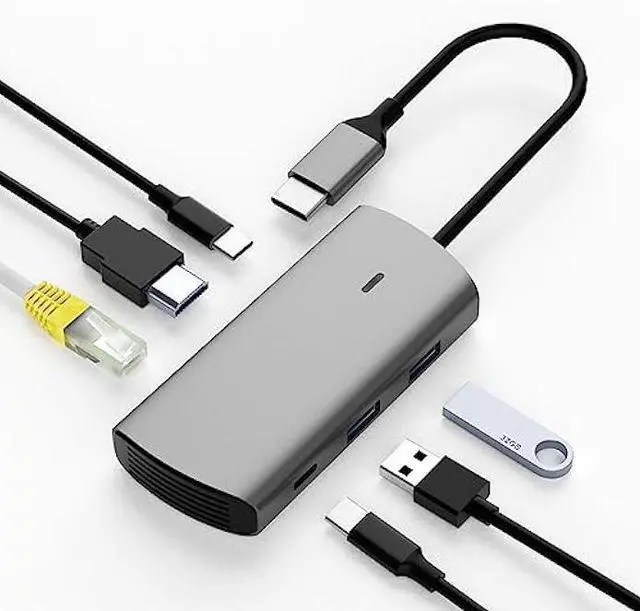 Main image of IDISON 6-in-1 USB C Hub with 4K HDMI, 2 USB 3.0 Ports USB C PD 1Gbps Ethernet Compatible with Laptop, MacBook Pro, MacBook Air, iPad, XPS, and More
