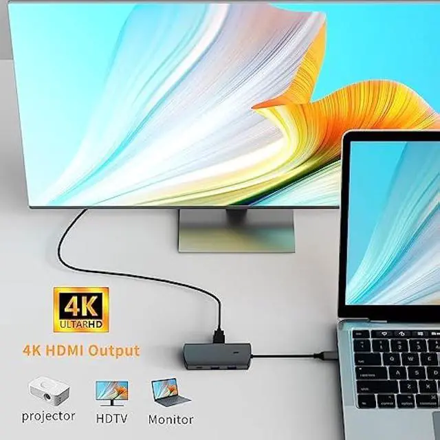 Alt view image 3 of 7 - IDISON 6-in-1 USB C Hub with 4K HDMI, 2 USB 3.0 Ports USB C PD 1Gbps Ethernet Compatible with Laptop, MacBook Pro, MacBook Air, iPad, XPS, and More