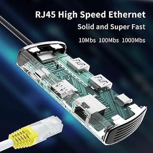 Alt view image 4 of 7 - IDISON 6-in-1 USB C Hub with 4K HDMI, 2 USB 3.0 Ports USB C PD 1Gbps Ethernet Compatible with Laptop, MacBook Pro, MacBook Air, iPad, XPS, and More