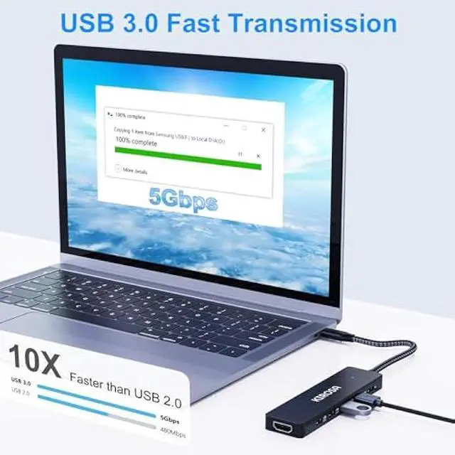 Alt view image 5 of 5 - KIROSA USB-C Hub, 5 Ports USB 3.0, 4K HDMI, DisplayPort, USB Type-C Adapter