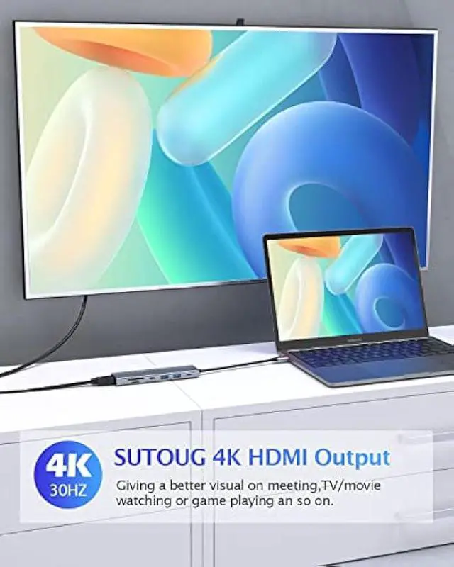 Alt view image 3 of 5 - Docking Station, 7 in 1 USB C Hub with HDMI 4K@30hz Output100W Type C Charging Port, SD/TF Card Slot, 2 USB-A3.0 Port, USB-C 3.0 Multiport Type C Adapter for MacBook Pro Air XPS Surface Pro