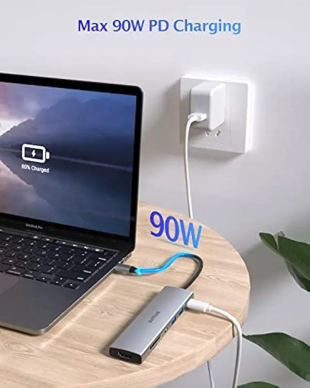 Alt view image 5 of 5 - Docking Station, 7 in 1 USB C Hub with HDMI 4K@30hz Output100W Type C Charging Port, SD/TF Card Slot, 2 USB-A3.0 Port, USB-C 3.0 Multiport Type C Adapter for MacBook Pro Air XPS Surface Pro