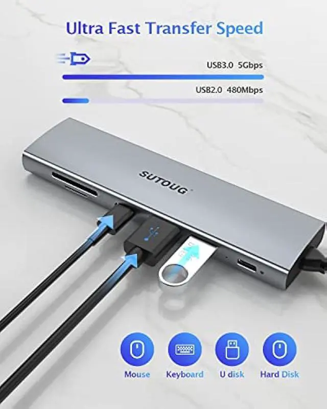 Alt view image 4 of 5 - Docking Station, 7 in 1 USB C Hub with HDMI 4K@30hz Output100W Type C Charging Port, SD/TF Card Slot, 2 USB-A3.0 Port, USB-C 3.0 Multiport Type C Adapter for MacBook Pro Air XPS Surface Pro