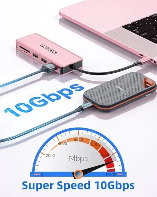 Alt view image 4 of 5 - USB C Hub, 7 Ports USB C MultiPort Adapter for MacBook Pro/Air, Type C to HDMI Dongle with 4K HDMI, 1 USB 3.2 Up to 10Gbps, 2 USB 2.0, 100W PD, SD/TF for iPhone 15/16 and Other Type C Devices