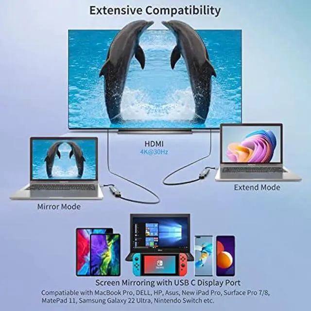 Alt view image 2 of 6 - USB C Hub, USB C HDMI Multiport Adapter for MacBook Pro/Air M1 M2 2021 2020 2019 2018, 4 in 1 USB Type C Laptop Docking Station Compatible for Dell,Hp,Nintendo Switch,USB A 3.0,Power Delivery 100W