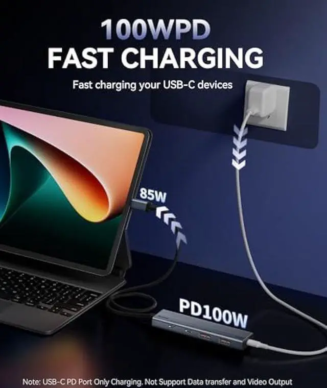 Alt view image 4 of 5 - Aceele 10Gbps USB C Hub Splitter with 2*USB-A 3.2 & 2*USB-C 3.2, 100W PD Charging Port, USBC to USB A Hub Multiport Adapter for MacBook Pro, iMac, iPad and More(Not Support Extend Monitor)