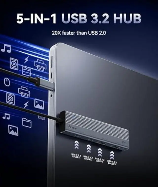 Alt view image 2 of 5 - Aceele 10Gbps USB C Hub Splitter with 2*USB-A 3.2 & 2*USB-C 3.2, 100W PD Charging Port, USBC to USB A Hub Multiport Adapter for MacBook Pro, iMac, iPad and More(Not Support Extend Monitor)