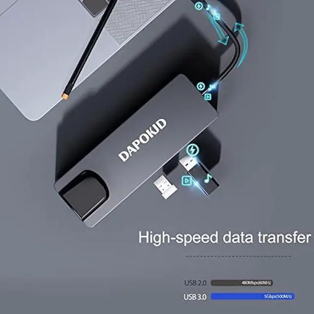 Alt view image 2 of 6 - USB C Hub HDMI Type C Adapter, DAPOKJD 5 IN1 Type C Converter (HDMI 4K Ethernet USB3.0+2.0 PD100W Input) USB-C Docking Station,Type C Multiport Dongle Compatible for Ipad/MacBook/Switch/Dell//Lenovo