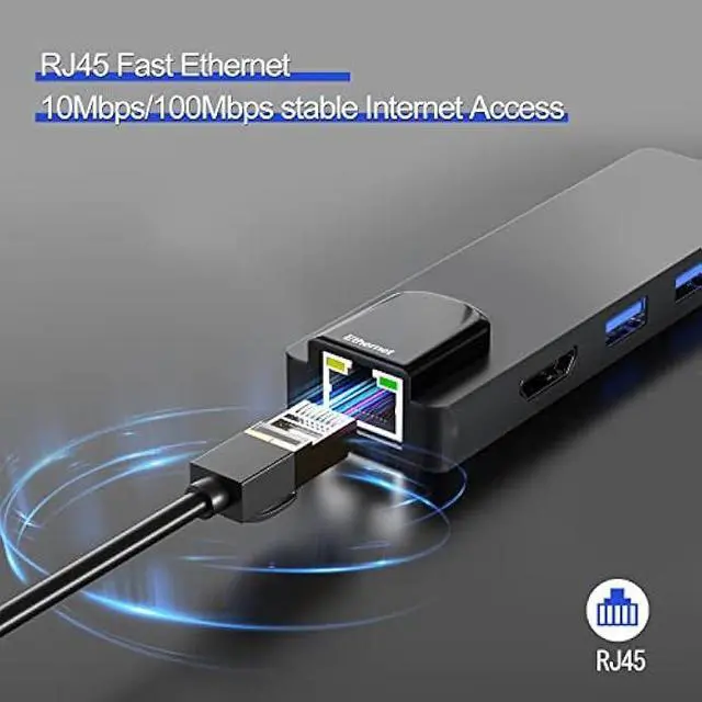 Alt view image 3 of 6 - USB C Hub HDMI Type C Adapter, DAPOKJD 5 IN1 Type C Converter (HDMI 4K Ethernet USB3.0+2.0 PD100W Input) USB-C Docking Station,Type C Multiport Dongle Compatible for Ipad/MacBook/Switch/Dell//Lenovo
