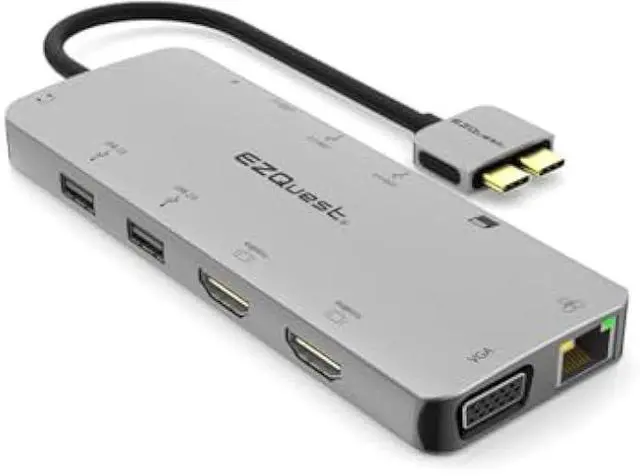Alt view image 2 of 5 - EZQuest USB C Hub 13 in 2 with 2 HDMI 4K, VGA, 1GBS Ethernet, 2USB A 3.0 Ports, 2 USB A 2.0 Ports, SD/Mico SD and Audio Port for Work and Travel - for MacBook Pro & Air