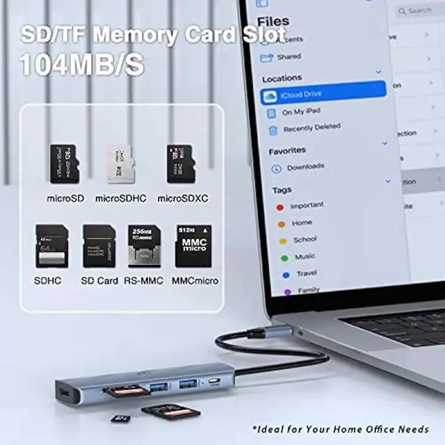 Alt view image 7 of 7 - USB C Hub, USB C Adapter 6 in 1, USB C Hub Multiport Adapter USB C Dock with 4K HDMI, USB 3.0, PD 100W, SD/TF, MacBook Pro/Air iPad Pro Adapter, for Laptop, Surface Pro 8