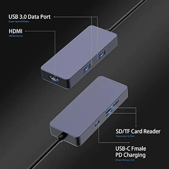 Alt view image 2 of 7 - USB C Hub, HOPDAY Adapter USB C Dongle for MacBook Pro/Air Ipad Pro, 6 in 1 USB C to HDMI Multport Adapter, for Laptop, Surface Pro 8 and More(4K HDMI USB 3.0 SD/TF Card Reader 100W PD)