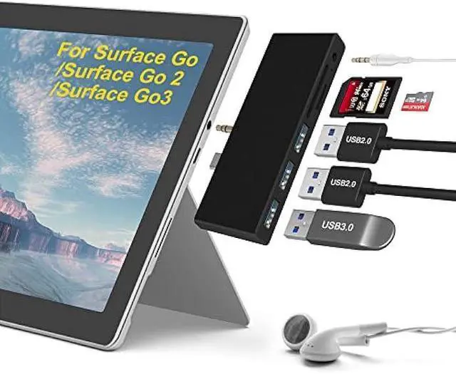 Main image of Surface Go/Surface Go2/Surface Go3 USB Adapter, 6-in-2 Surface Go/Go 2/Go3 Accessories with USB 3.0+2 USB2.0 Ports, 3.5mm Audio and Mic 2 in 1 Port, SD/TF Card Reader -for Microsoft Surface Go/Go2/Go3