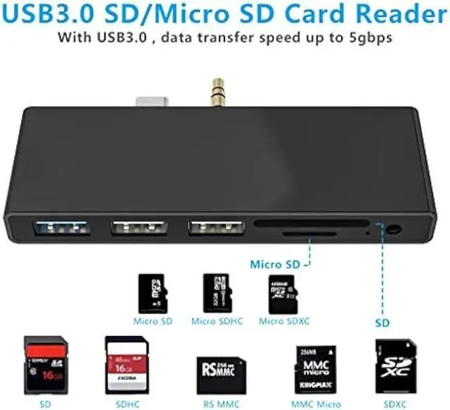 Alt view image 3 of 6 - Surface Go/Surface Go2/Surface Go3 USB Adapter, 6-in-2 Surface Go/Go 2/Go3 Accessories with USB 3.0+2 USB2.0 Ports, 3.5mm Audio and Mic 2 in 1 Port, SD/TF Card Reader -for Microsoft Surface Go/Go2/Go3