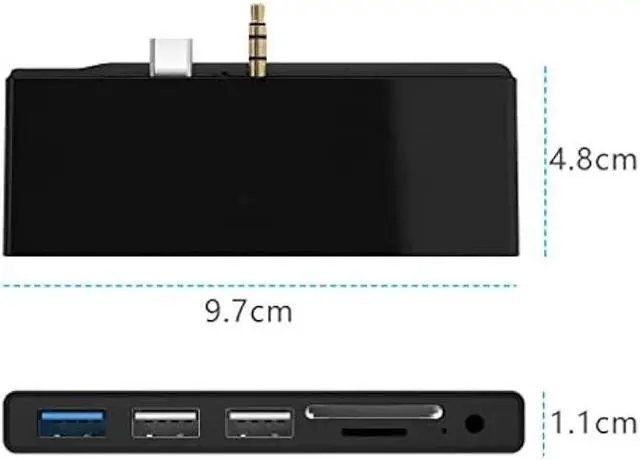Alt view image 6 of 6 - Surface Go/Surface Go2/Surface Go3 USB Adapter, 6-in-2 Surface Go/Go 2/Go3 Accessories with USB 3.0+2 USB2.0 Ports, 3.5mm Audio and Mic 2 in 1 Port, SD/TF Card Reader -for Microsoft Surface Go/Go2/Go3