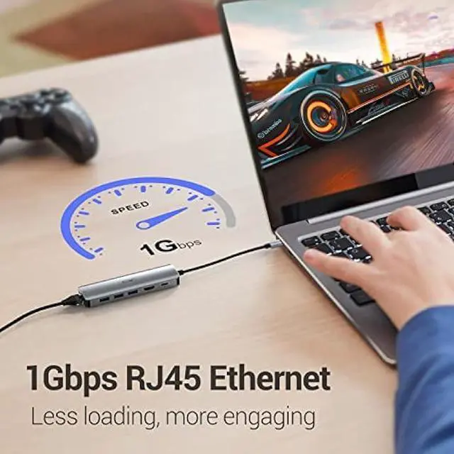 Alt view image 3 of 5 - USB C Hub, JESWO USB C Multiport Adapter Hub with RJ45 Ethernet, 4K HDMI, 100W PD, 3 USB 3.0 Port, Type C Dock for Thunderbolt 3 Laptop MacBook Air/Pro, iPad Pro M1/M2, Mac Min