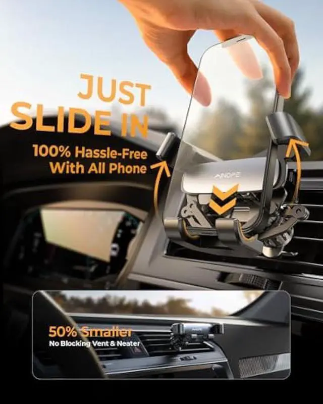 Alt view image 2 of 5 - AINOPE for iPhone 17 Pro Max Car Mount Phone Holders for Your Car [Slide Design] Air Vent Phone Mount [Top Clamp] Cell Phone Holder Car Interior Accessories for iPhone Air 17 Pro Max 16 Samsung S25