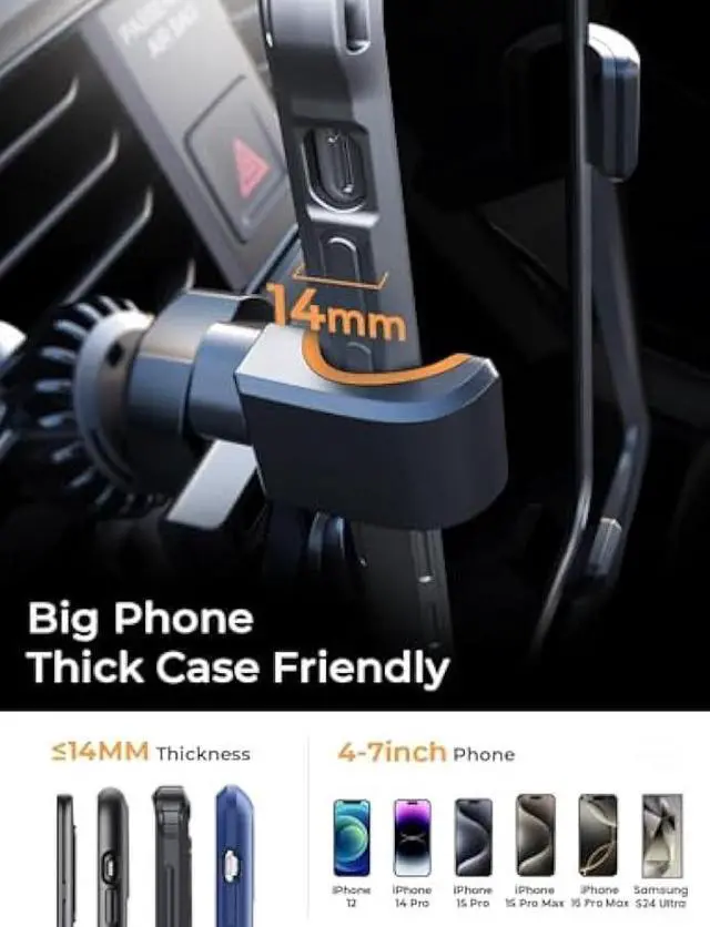 Alt view image 5 of 5 - AINOPE for iPhone 17 Pro Max Car Mount Phone Holders for Your Car [Slide Design] Air Vent Phone Mount [Top Clamp] Cell Phone Holder Car Interior Accessories for iPhone Air 17 Pro Max 16 Samsung S25