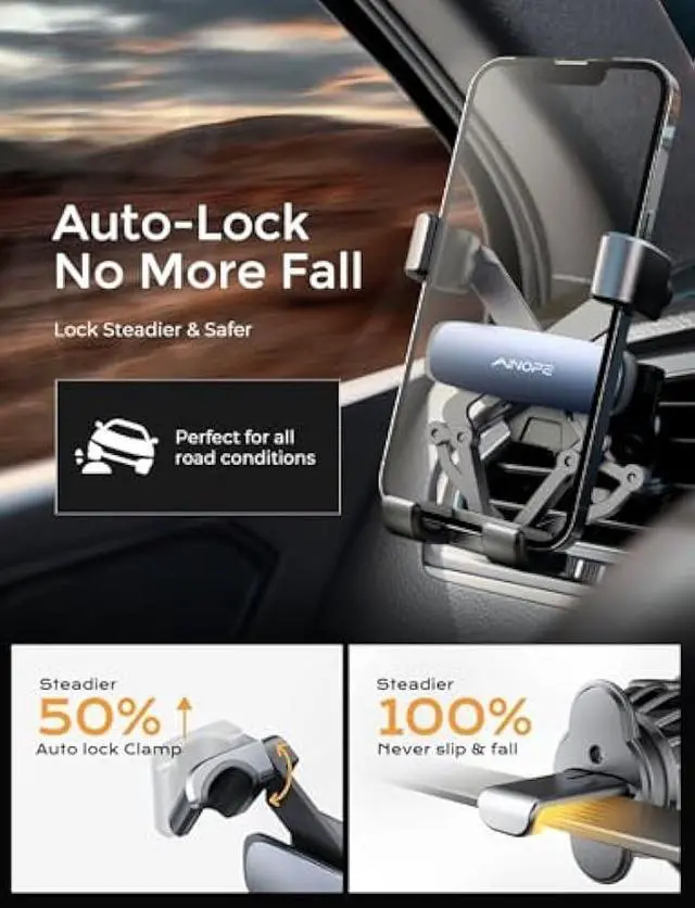 Alt view image 4 of 5 - AINOPE for iPhone 17 Pro Max Car Mount Phone Holders for Your Car [Slide Design] Air Vent Phone Mount [Top Clamp] Cell Phone Holder Car Interior Accessories for iPhone Air 17 Pro Max 16 Samsung S25