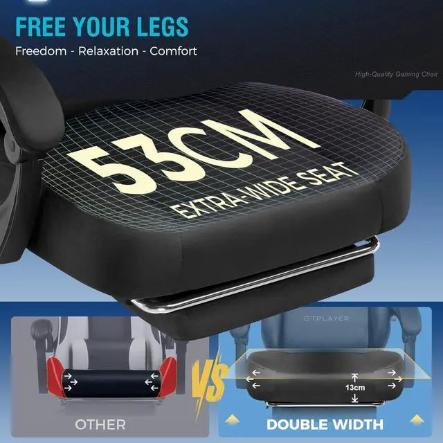 Alt view image 3 of 7 - GTPLAYER Gaming Chair Fabric with Pocket Spring Cushion, High Back Ergonomic Computer Chair with Footrest for Adults Lumbar Support Swivel Game Chair for Office Gaming 350LBS, Black