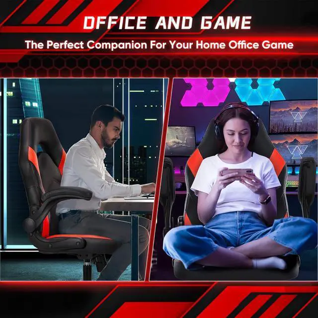 Alt view image 4 of 7 - OLIXIS Office Ergonomic Computer Gaming Desk Racing Chair for Adults, Flip-up Arms Adjustable Height PU Leather Swivel with Wheels