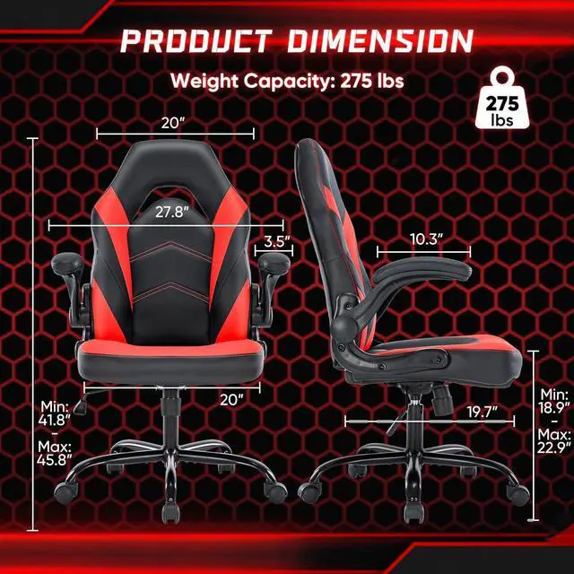 Alt view image 7 of 7 - OLIXIS Office Ergonomic Computer Gaming Desk Racing Chair for Adults, Flip-up Arms Adjustable Height PU Leather Swivel with Wheels