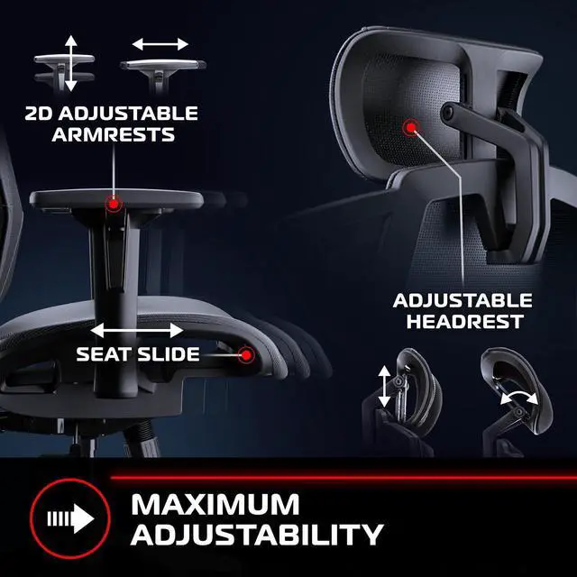 Alt view image 5 of 6 - RESPAWN FLEXX Ergonomic Mesh Office Chair, Adjustable Seat & Arms | Breathable mesh chair with adjustable headrest, adjustable arms, seat slide & synchro-tilt for all-day work or gaming.