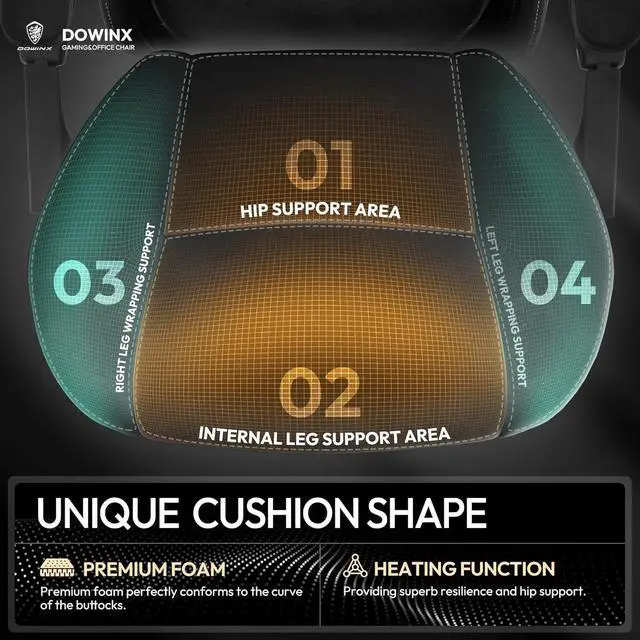 Alt view image 4 of 7 - Fabric Gaming Chair with Heated Massage Lumbar Support, Game Chairs for Adults, Big and Tall Gamer Chair with Pocket Spring Cushion, High Back PC Chairs with Footrest, Black