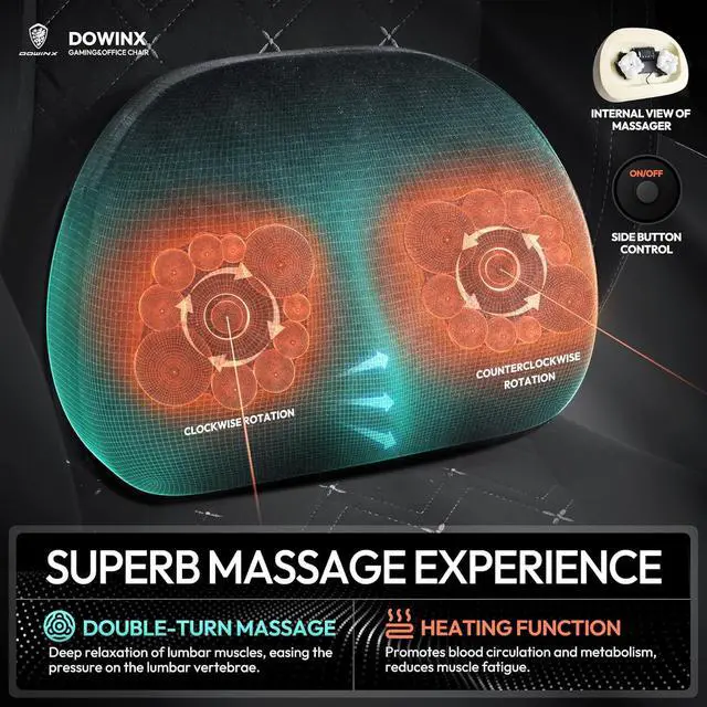 Alt view image 3 of 7 - Fabric Gaming Chair with Heated Massage Lumbar Support, Game Chairs for Adults, Big and Tall Gamer Chair with Pocket Spring Cushion, High Back PC Chairs with Footrest, Black