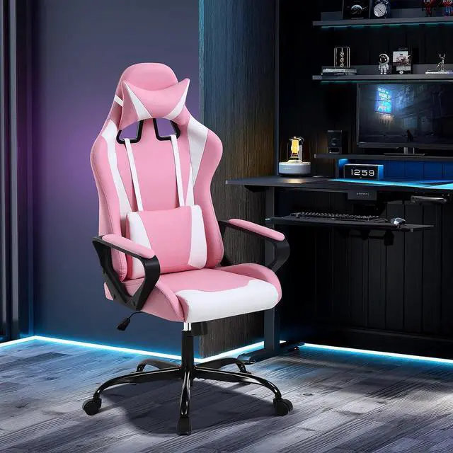Main image of Pink Gaming Chair, Ergonomic High Back Video Game Chair Racing Style with Lumbar Support, Headrest & Arms Gaming Chair for Adult Kids Heavy Duty Swivel Computer Chair for Office