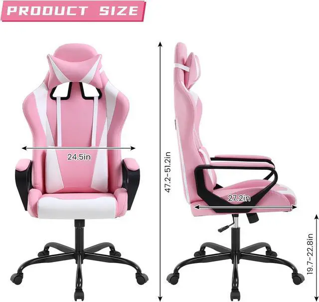 Alt view image 2 of 6 - Pink Gaming Chair, Ergonomic High Back Video Game Chair Racing Style with Lumbar Support, Headrest & Arms Gaming Chair for Adult Kids Heavy Duty Swivel Computer Chair for Office