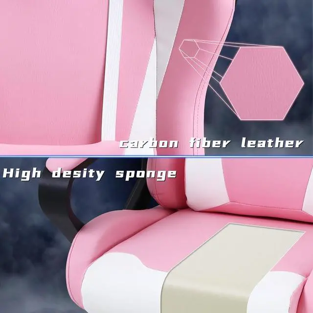 Alt view image 4 of 6 - Pink Gaming Chair, Ergonomic High Back Video Game Chair Racing Style with Lumbar Support, Headrest & Arms Gaming Chair for Adult Kids Heavy Duty Swivel Computer Chair for Office