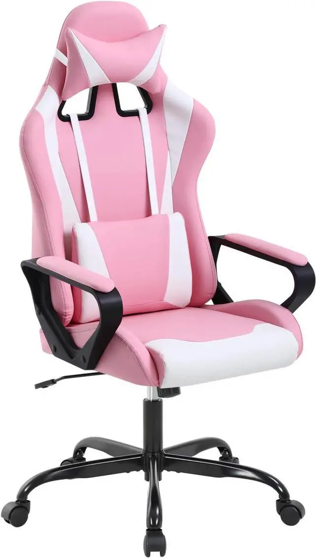 Alt view image 6 of 6 - Pink Gaming Chair, Ergonomic High Back Video Game Chair Racing Style with Lumbar Support, Headrest & Arms Gaming Chair for Adult Kids Heavy Duty Swivel Computer Chair for Office