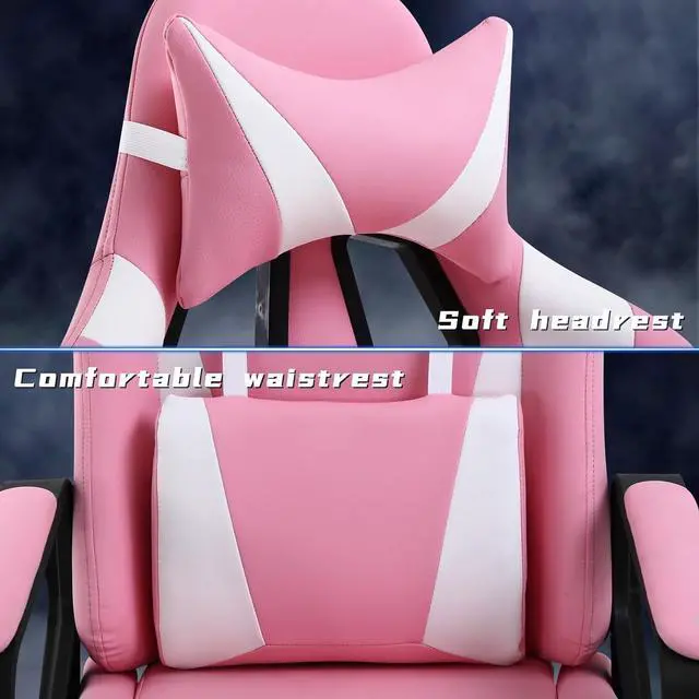 Alt view image 5 of 6 - Pink Gaming Chair, Ergonomic High Back Video Game Chair Racing Style with Lumbar Support, Headrest & Arms Gaming Chair for Adult Kids Heavy Duty Swivel Computer Chair for Office