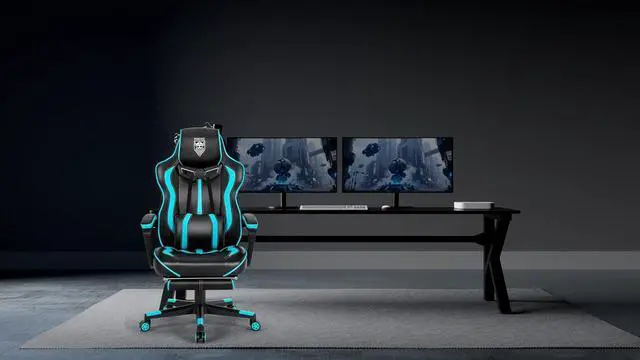 Alt view image 2 of 7 - Gaming Chairs for Adults, Gaming Chairs with Footrest and Massage, Reclining Computer Chair for Heavy People,Big and Tall Ergonomic Gamer Chair with Lumbar Pillow(Teal/Cyan)