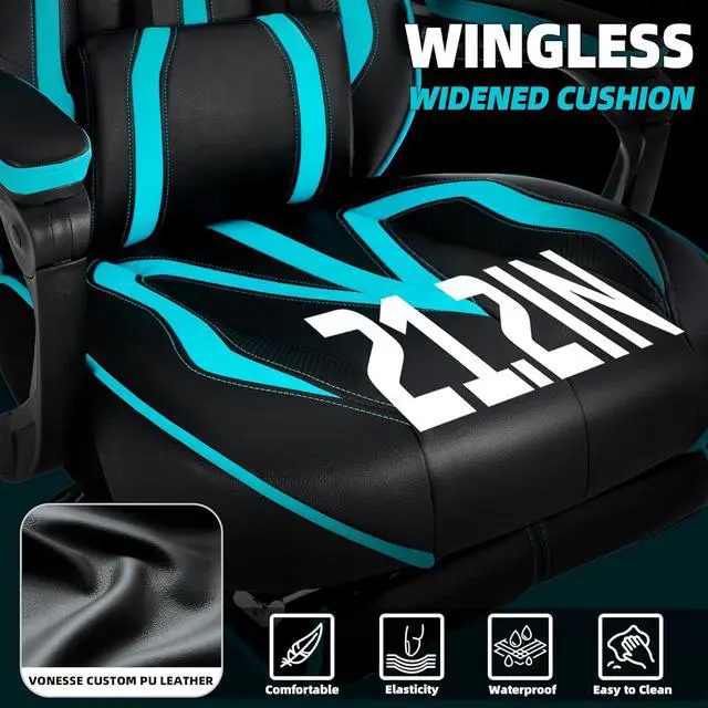 Alt view image 5 of 7 - Gaming Chairs for Adults, Gaming Chairs with Footrest and Massage, Reclining Computer Chair for Heavy People,Big and Tall Ergonomic Gamer Chair with Lumbar Pillow(Teal/Cyan)