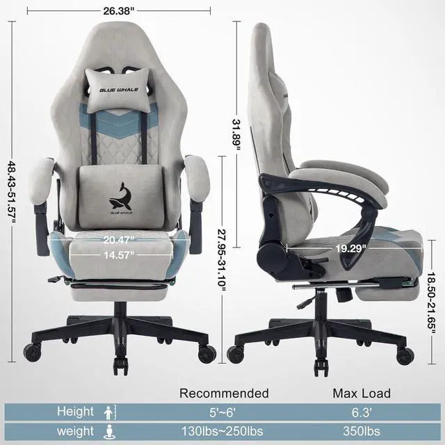 Alt view image 3 of 7 - Gaming Chair for Adult 350lbs Computer Chair with Adjustable Lumbar Support Headrest and Footrest Large Size Reclining Gaming Chair Big and Tall Linkage Armrest