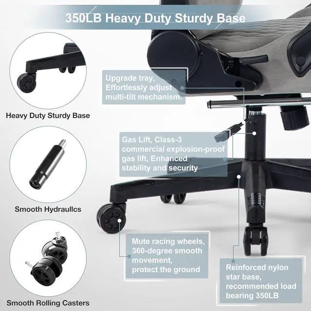 Alt view image 6 of 7 - Gaming Chair for Adult 350lbs Computer Chair with Adjustable Lumbar Support Headrest and Footrest Large Size Reclining Gaming Chair Big and Tall Linkage Armrest